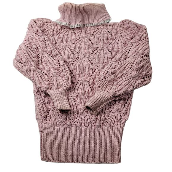Vintage 3D Open Knit Pink Cotton Sweater Metropolis by Catharine Lover sz Large - Picture 5 of 14